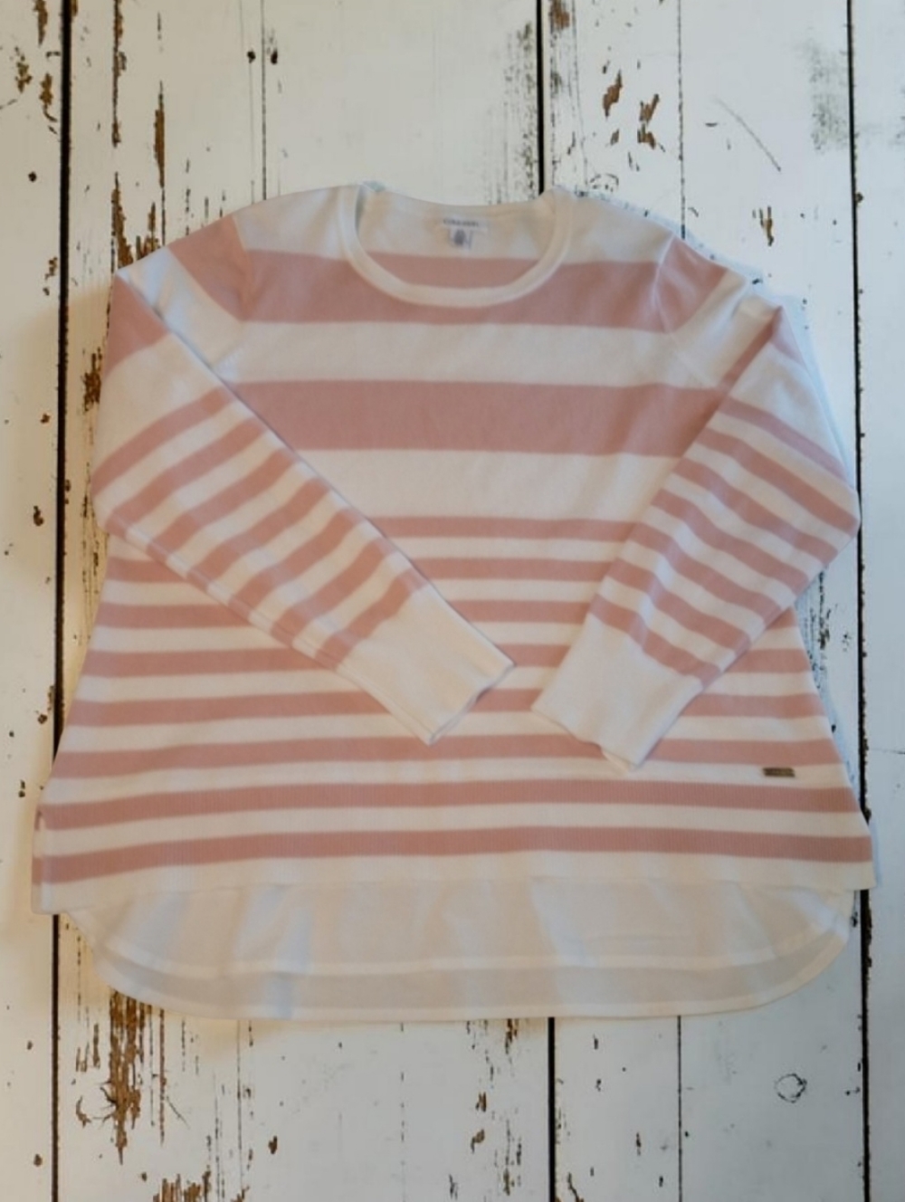 Calvin Klein Pink and White Striped Sweater Size L P.P-21 Legenth 22